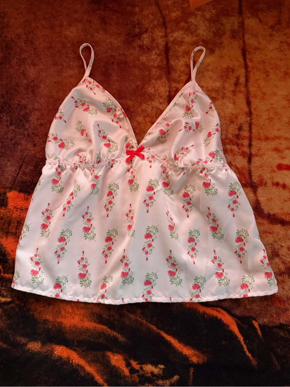 Flora Nikrooz White Satin Floral Camisole with Pink Accents